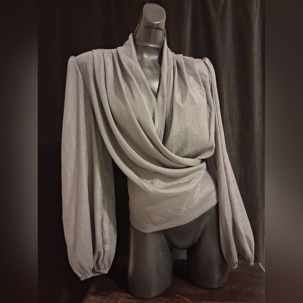 Sheer Transparent Gray Blouse M